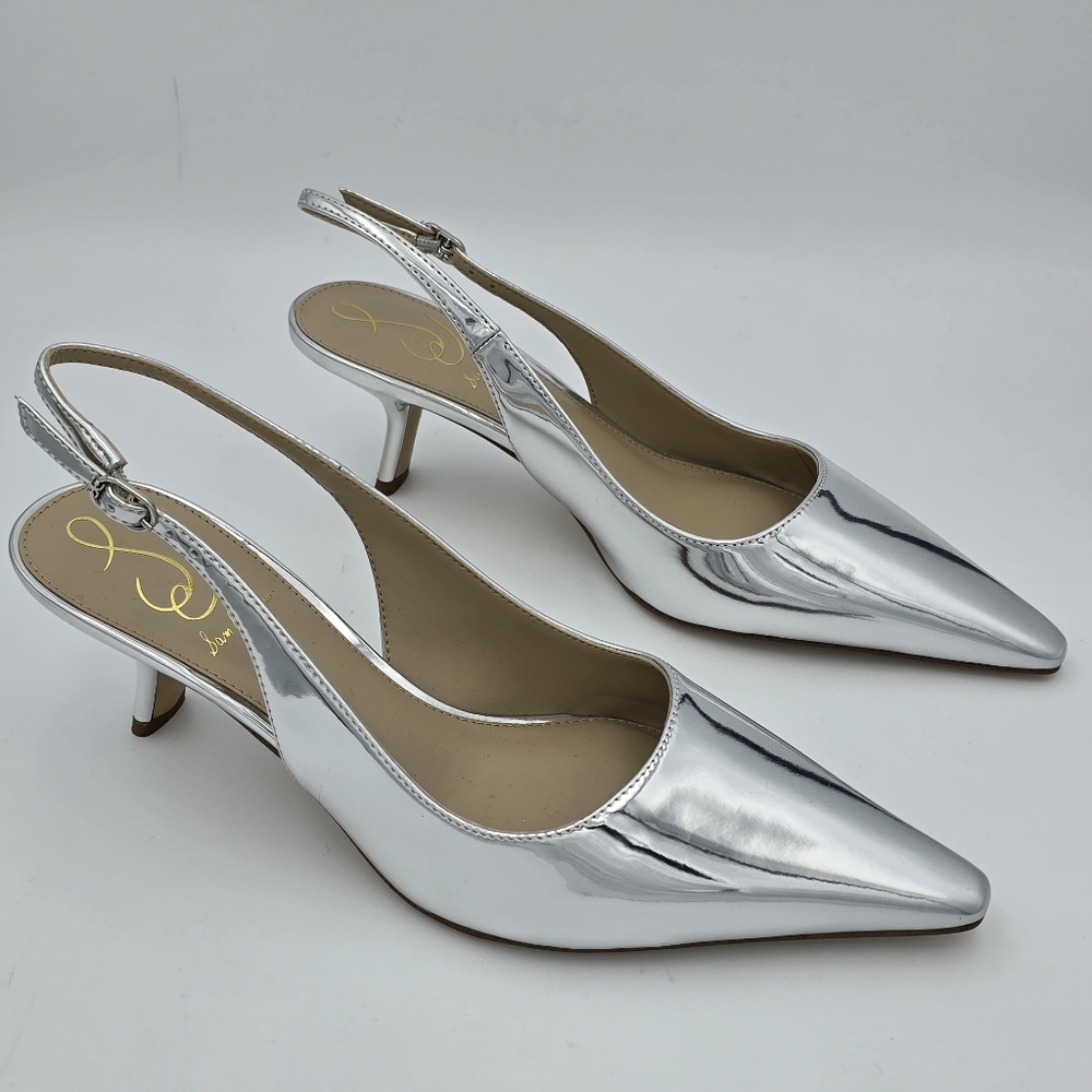 Sam Edelman Silver Pointed Toe Slingback Kitten Heels